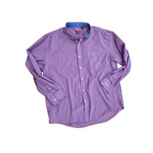 Izod Mens Button-Down Shirt Purple Gingham Check XL Non-Iron Stretch Cotton